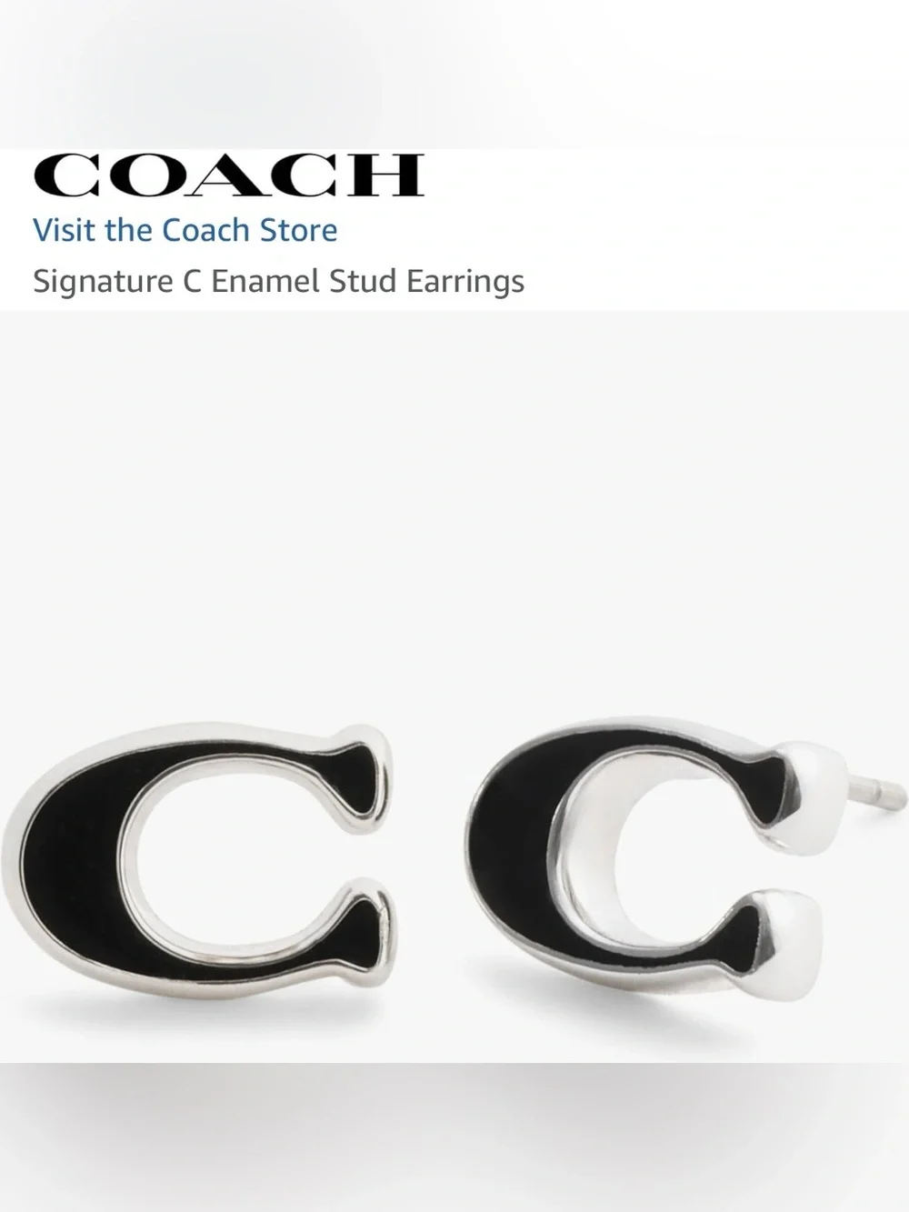 Coach Black Enamel Signature C Stud Earrings Silver New with Dustbag and Tags - Picture 8 of 10